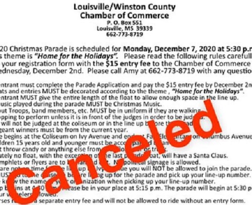Louisville Christmas Parade Cancelled due to Governor Reeves Covid-19 Mandate