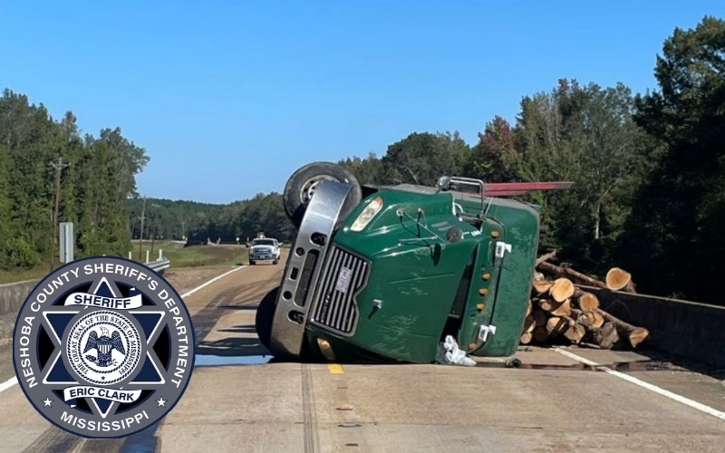 Log Truck Overturns Monday Morning in Neshoba