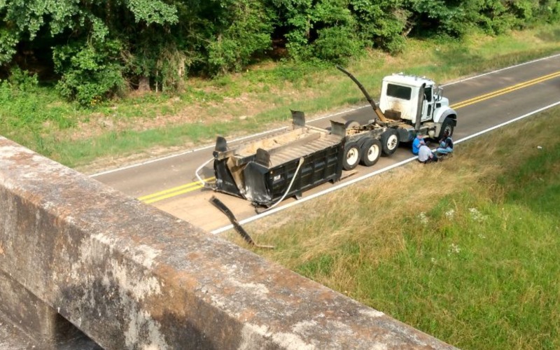Dump Trucks Hits Highway 43 Bridge