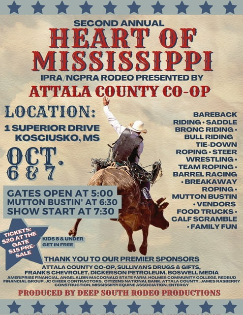 2nd annual Heart of Mississippi Rodeo schedule