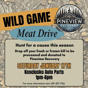 Wild Game Meat Drive to Benefit Pineview Recovery Set for this Saturday
