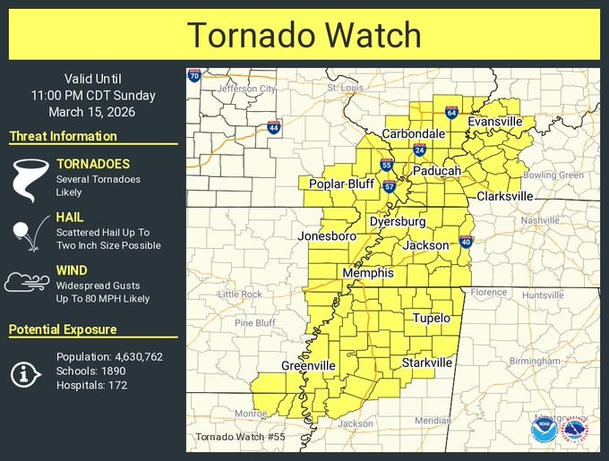 Tornado Watch For Parts of Local Area
