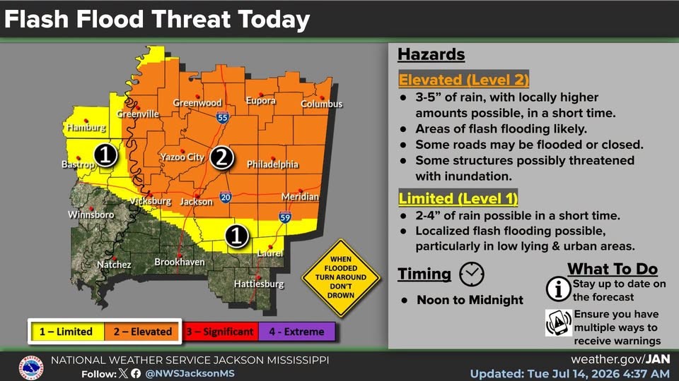 Increased Threat of Heavy Rain Today