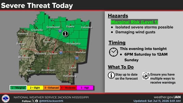 Level-1 Storm Risk Posted for This Area Tonight and Sunday