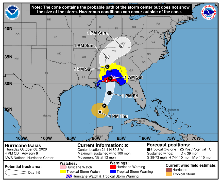 Tropical Storm Watch for Winston and Neshoba, Flood Watch For Other Local Counties